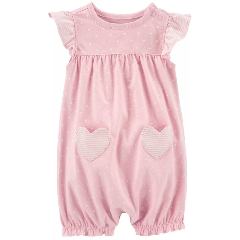 Carter's Pink Polka Dotted Heart Snap-Up Romper
